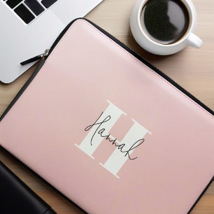 Housse Pour Ordinateur Portable Monogramme rose moderne minimaliste