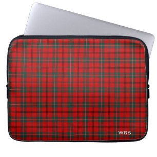 Housse Pour Ordinateur Portable Monogramme rouge et vert de tartan de Scott de