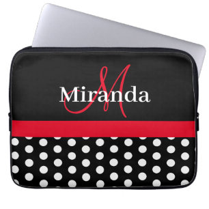 Housse Pour Ordinateur Portable Monogramme rouge noir blanc Polka point