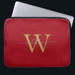Housse Pour Ordinateur Portable Monogramme rouge simple et élégant Nom et initiale<br><div class="desc">Monogramme simple Nom rouge et monochrome initial</div>