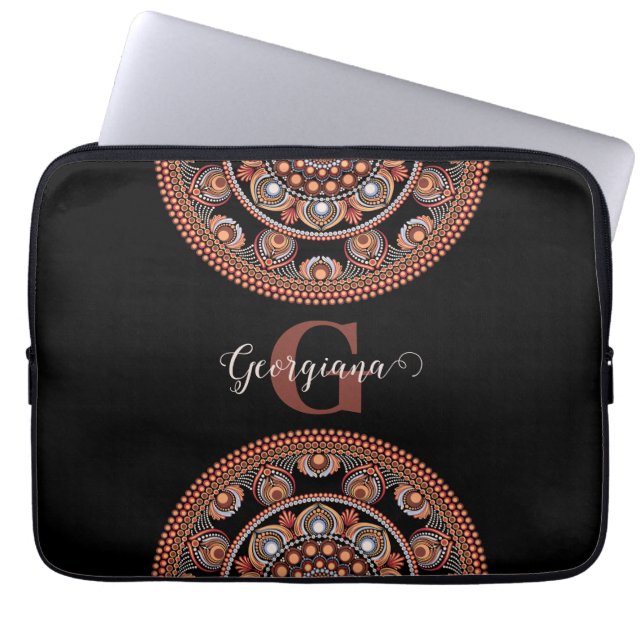 Housse Pour Ordinateur Portable Monogramme Safari Sunset Bohemian Dot Mandala (Devant)