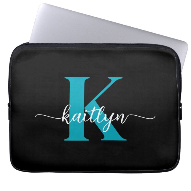 Housse Pour Ordinateur Portable Monogramme Turquoise noir (Devant)