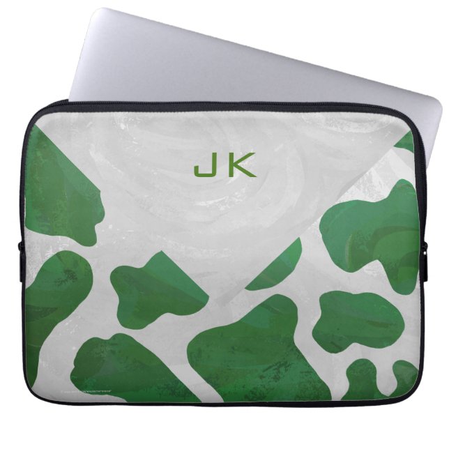 Housse Pour Ordinateur Portable Monogramme vert et blanc de vache (Devant)