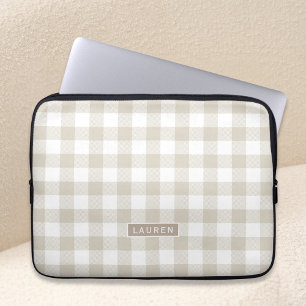 Housse Pour Ordinateur Portable Monogramme Vichy Buffle Beige Maison de Campagne