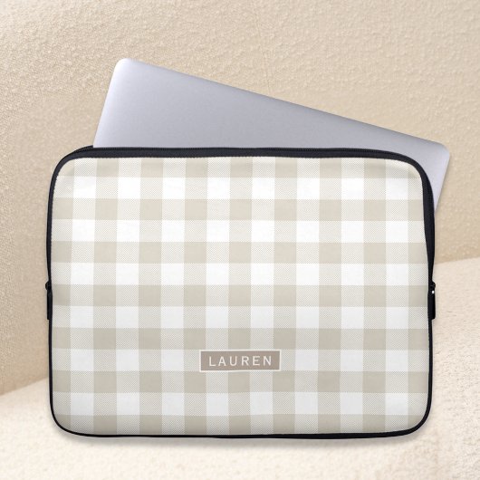 Housse Pour Ordinateur Portable Monogramme Vichy Buffle Beige Maison de Campagne