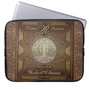 Housse Pour Ordinateur Portable Monogramme Vieux livre en cuir