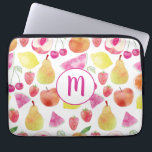 Housse Pour Ordinateur Portable Monogramme Watecolore Fruit<br><div class="desc">Motif de fruits d'aquarelle avec un monogramme. Fraîchement,  coloré et joli design pour les gourmands. Modifiez la valeur initiale pour customiser.</div>