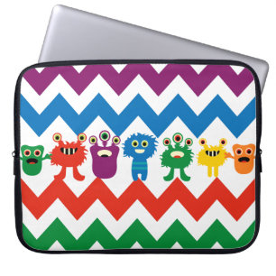 Housse Pour Ordinateur Portable Monstres amusants colorés Cute Chevron Motif rayé