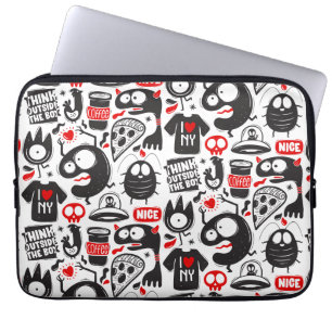 Housse Pour Ordinateur Portable Monstres et citations lunaires Doodle
