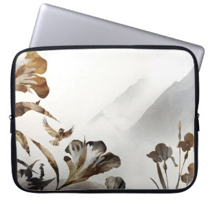 Housse Pour Ordinateur Portable Montagne Brumeuse Zen Oiseaux Minimaliste Nature