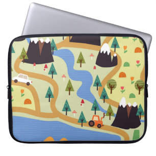 Housse Pour Ordinateur Portable Montagnes, rivières, forêt, motif automobile.