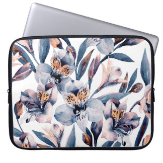Housse Pour Ordinateur Portable Moody Alstroemeria : Motif des fleurs d'aquarelle