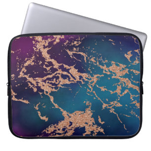 Housse Pour Ordinateur Portable Moody Marble Deep Luxe Purple Turquoise Rose Gol