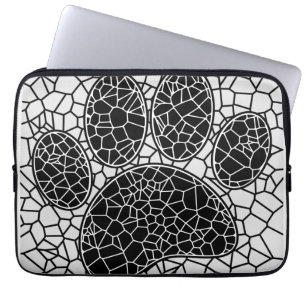 Housse Pour Ordinateur Portable Mosaic Art Chien Empreinte de patte En Noir Et Bla