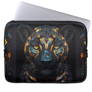 Housse Pour Ordinateur Portable Mosaïque en verre de panthère noir