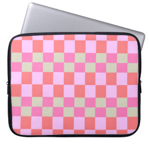 Housse Pour Ordinateur Portable Motif à carreaux rétro rose et beige sable
