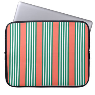 Housse Pour Ordinateur Portable Motif à cinq bandes vert et blanc avec corail