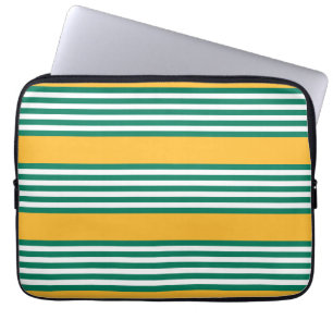 Housse Pour Ordinateur Portable Motif à cinq bandes vert et blanc avec jaune