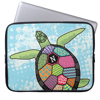 Housse Pour Ordinateur Portable Motif à écorce colorée Monogramme Tortue de mer