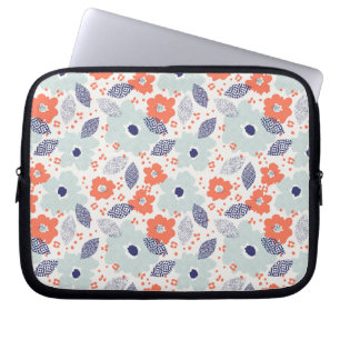 Housse Pour Ordinateur Portable Motif à fleurs moderne orange et bleu