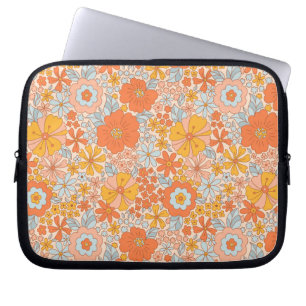 Housse Pour Ordinateur Portable Motif à fleurs Orange Retro