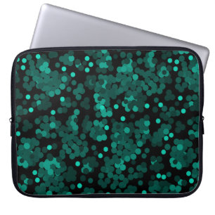 Housse Pour Ordinateur Portable Motif à pois vert turquoise sur noir