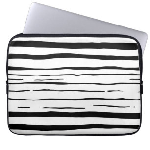 Housse Pour Ordinateur Portable Motif à rayures irrégulières noir et blanc