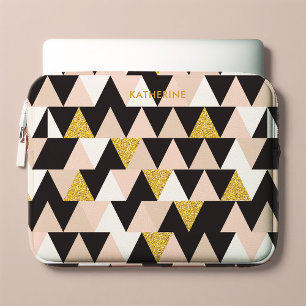 Housse Pour Ordinateur Portable Motif Abstrait géométrique rose et or