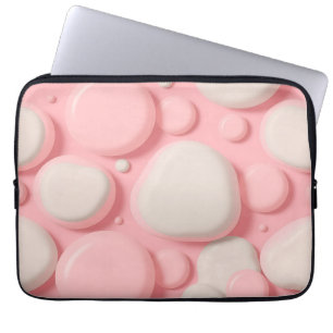 Housse Pour Ordinateur Portable Motif abstrait pastel doux à bulles 3D rose blanc