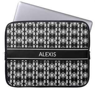 Housse Pour Ordinateur Portable Motif abstrait tendance éditable noir et argent