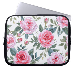 Housse Pour Ordinateur Portable Motif aquarelle cottagecore à fleurs de rose rose