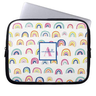 Housse Pour Ordinateur Portable Motif arc-en-ciel bohème avec monogramme