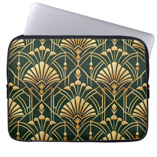 Housse Pour Ordinateur Portable Motif Art Déco Or Émeraude