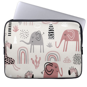 Housse Pour Ordinateur Portable motif avec des éléphants et des girafes mignons gé