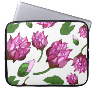 Housse Pour Ordinateur Portable Motif avec lotus et feuilles sur fond blanc