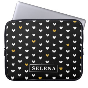 Housse Pour Ordinateur Portable Motif Black White Gold Heart avec nom personnalisé