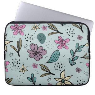 Housse Pour Ordinateur Portable Motif bleu illustré de fleurs et de feuilles migno