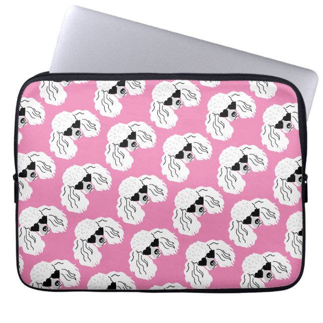 Housse Pour Ordinateur Portable Motif Caniche Rose Mignon (Devant)
