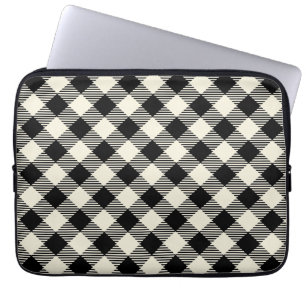 Housse Pour Ordinateur Portable Motif carreaux gingham diagonaux noir et beige