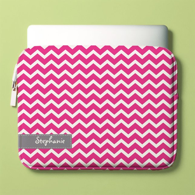 Housse Pour Ordinateur Portable Motif Chevrons Zag Rose chaud (Créateur téléchargé)