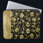 Housse Pour Ordinateur Portable Motif Damas noir & or monogramme<br><div class="desc">Arrière - plan noir élégant monogrammé (changeable à n'importe quelle couleur) et damas floraux aux tons or.</div>