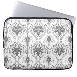 Housse Pour Ordinateur Portable Motif Damask blanc et gris