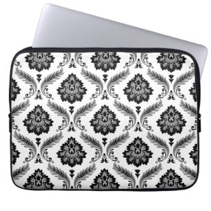 Housse Pour Ordinateur Portable Motif Damassé Rococo Gris Noir Blanc