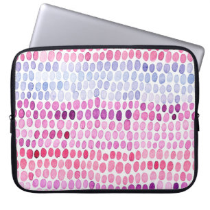 Housse Pour Ordinateur Portable Motif d'aquarelle rayée transparente. Rose et gris