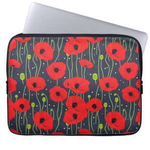 Housse Pour Ordinateur Portable Motif d'art vibrant de coquelicots rouges modernes