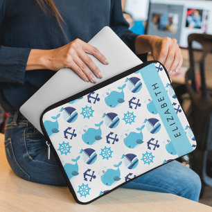 Housse Pour Ordinateur Portable Motif De Baleines, Baleines Bleues, Votre Nom