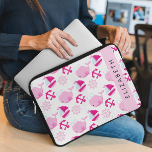 Housse Pour Ordinateur Portable Motif De Baleines, Baleines Roses, Votre Nom