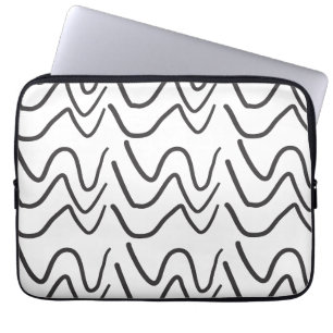 Housse Pour Ordinateur Portable Motif de bande ondulée noir et blanc