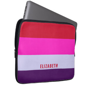 Housse Pour Ordinateur Portable Motif de bandes rouge, rose et violet