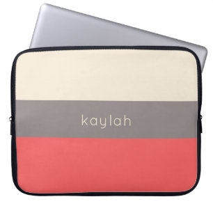 Housse Pour Ordinateur Portable Motif de bloc de couleur minimaliste corail avec n
